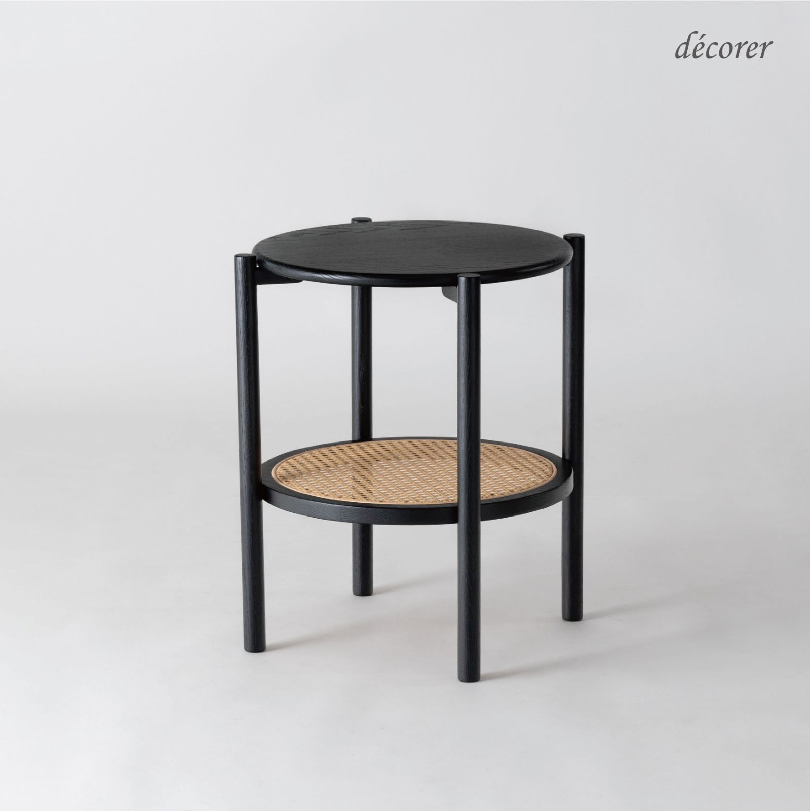 【新作】Artificial rattan side table No.22 / アーティフィシャルラタンサイドテーブル 【 幅40cm 高さ50cm : 2色】 北欧 スタイル おしゃれ 無垢 ブラック 黒 木製 ナイト テーブル オーク 天然木【送料込み】