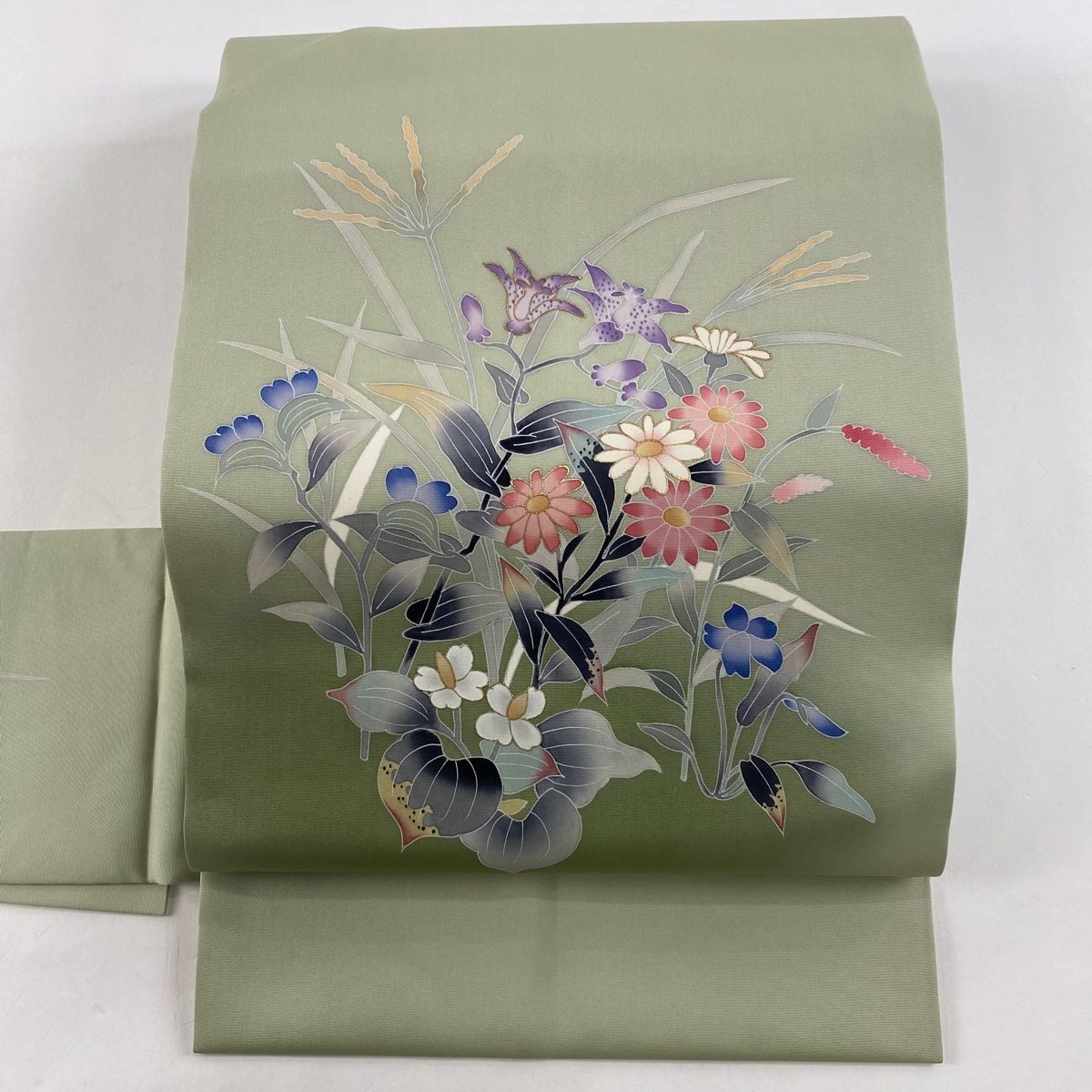 名古屋帯 名品 草花 金彩 薄緑 正絹 中古 - 通販 - taku.gr.jp