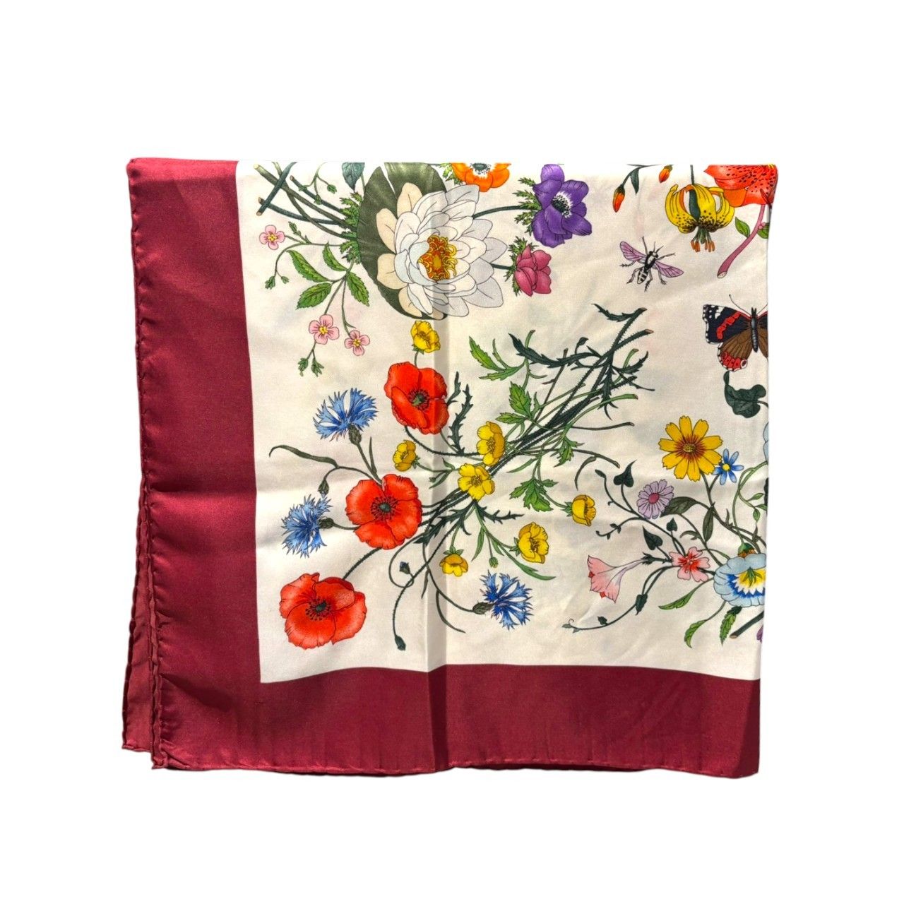 GUCCI (グッチ) 花柄シルクスカーフ レディース バーガンディ ー