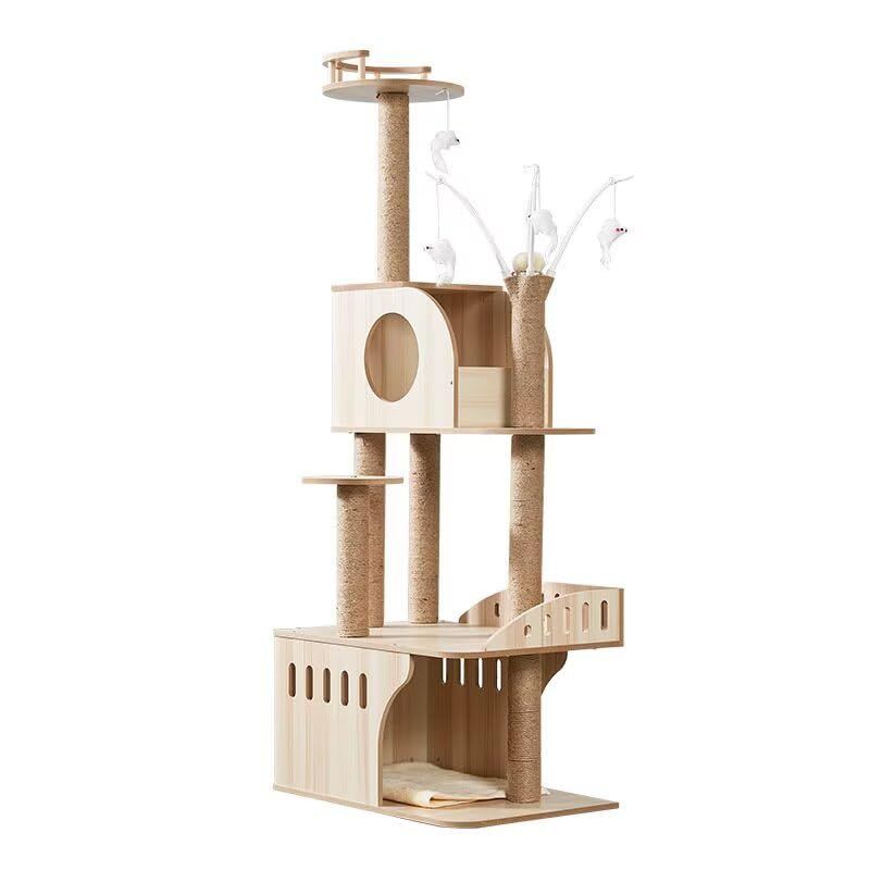 CozyMeow キャットタワー 突っ張り 木製 キャットツリー 木登りタワー