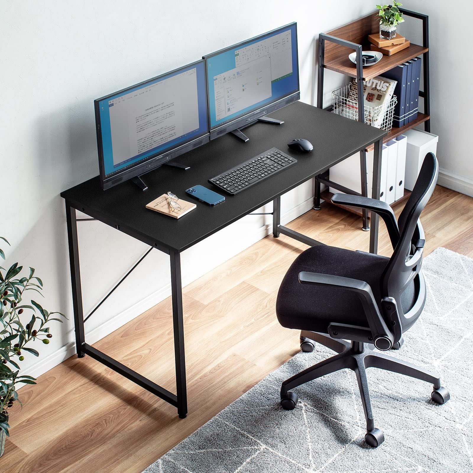 PCデスク 机 組立簡単 モニターアーム対応 幅120×奥行60cm ブラック パソコンデスク 100-DESKF004BK3 サンワダイレクト