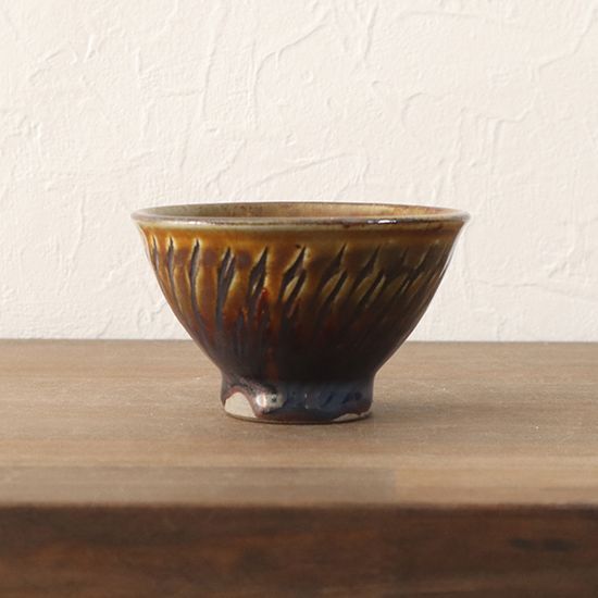 おちょこ 盃 飛び鉋 飴 D 坂本工窯 小鹿田焼 約φ8×5cm