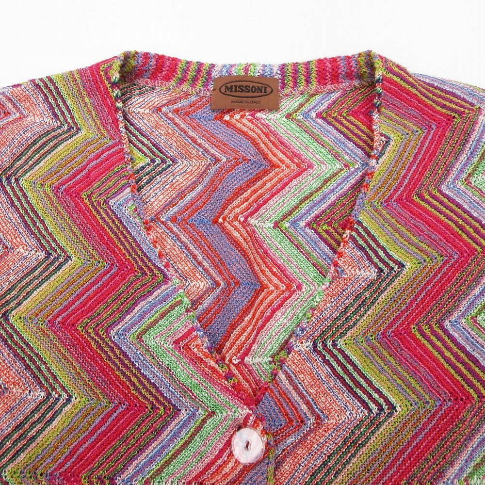 美品 Vintage MISSONI ミッソーニ 総柄 幾何学柄 ニット カーディガン ジャケット ジグザグ柄 サイズ42 M ピンク レディース 【中古】 美品 Vintage MISSONI ミッソーニ 総柄 幾何学柄 ニット