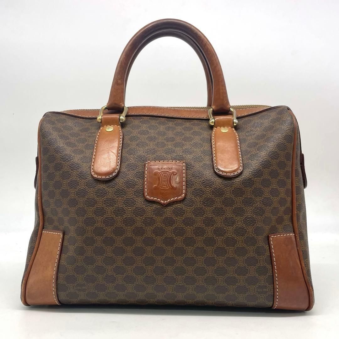 CELINE セリーヌ ミニボストンバッグ ハンドバッグ マカダム トリオンフ トラベル PVC 革 ブラウン