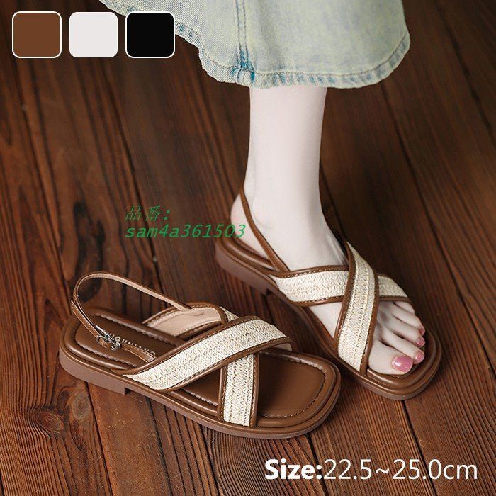 サンダル レディース ローヒール コンフォートサンダル ストラップサンダル 春 ホワイト米 ブラウン 黒 夏 ブラック am4a361503