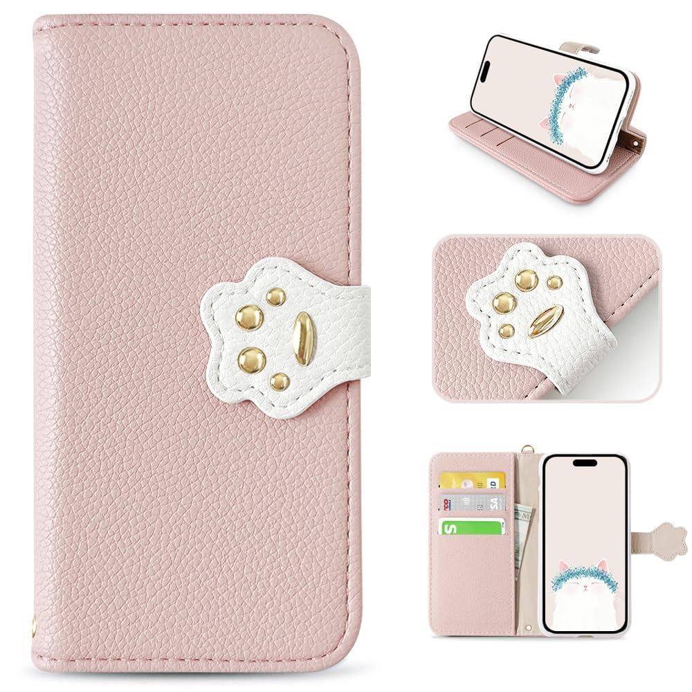 【数量限定】擦り傷防止(iPhone 高級PUレザー 着脱しやすい マグネット式 手帳型 手帳型 手帳型 ケース ケース ケース 15，6.1inch)ピンク ケース 15 15 15 15 あいほん 全面保護 スタンド機能付き カ