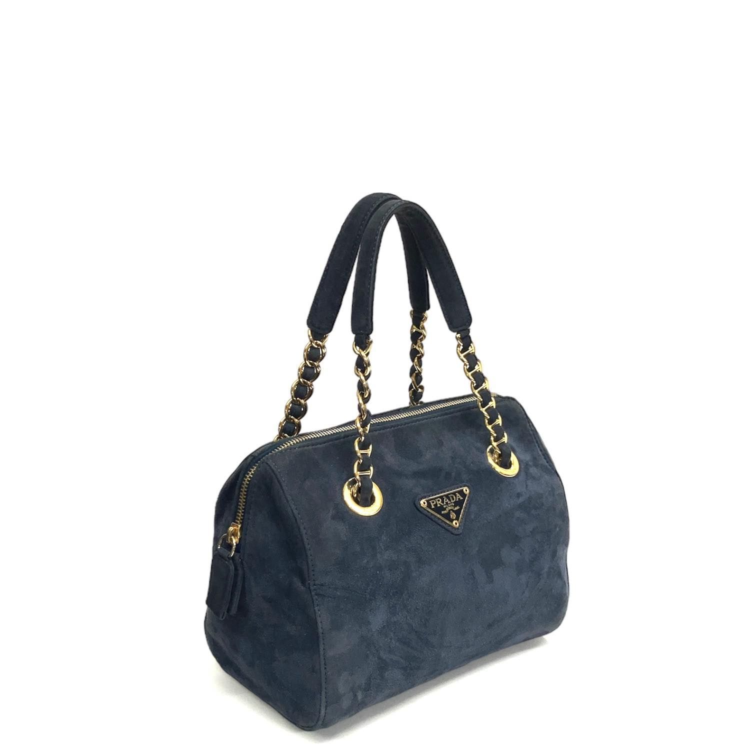 中古品】PRADA プラダ ハンドバッグ スエード チェーン ミニ 三角ロゴ 
