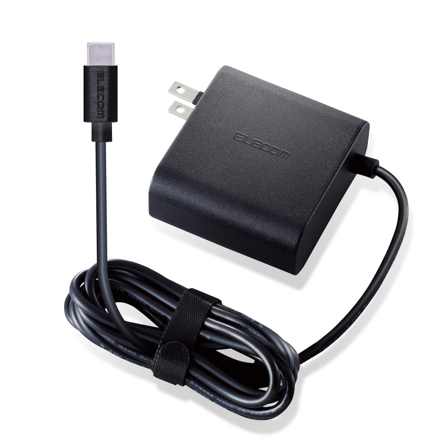 ケーブル一体型 65W 2m PD対応 ブラック Type-C ACDC-PD0465BK 【 ノートPC用ACアダプター iPhone16 エレコム 対応】