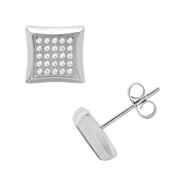 送料無料 アンブランデッド メンズ ピアス イヤリング アクセサリー Men s Stainless Steel Cubic Zirconia Square Stud Earrings Stainless