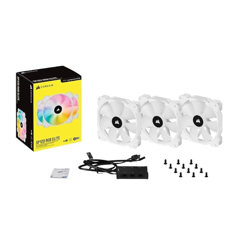 CORSAIR iCUE SP120 RGB ELITE Performance 120mm PWM Triple Fan Kit with iCUE Lighting Node CORE ホワィト PCケースファン 12cm CO-9050137-WW 1