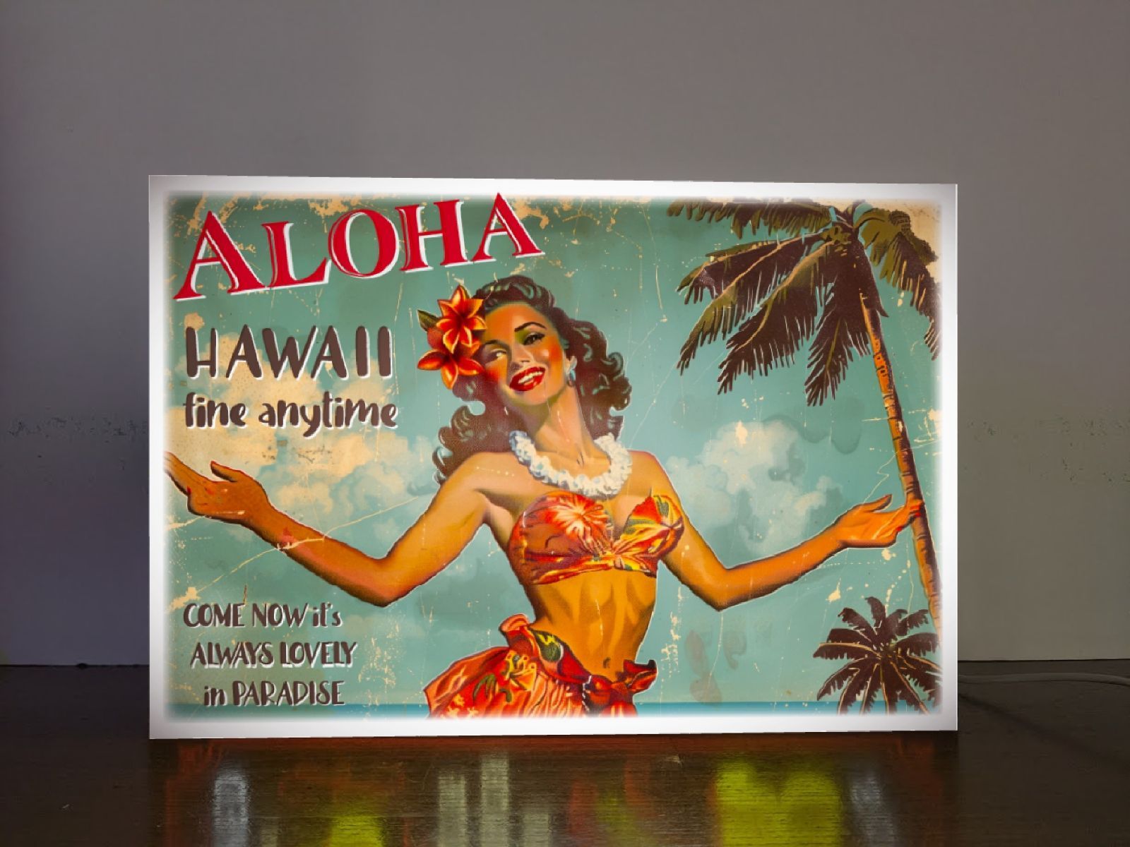 オーダー無料】アロハ ハワイ フラダンス ビンテージ TIKI 海 空 ビーチ 南国 トロピカル ビーチ カフェ 店舗 自宅 パーティー イベント  テーブル カウンター 卸売 サイン ランプ 照明 看板 置物 ハワイアン雑貨 ライトBOX 電飾看板 電光看板 オーダー無料】フラミンゴ ...