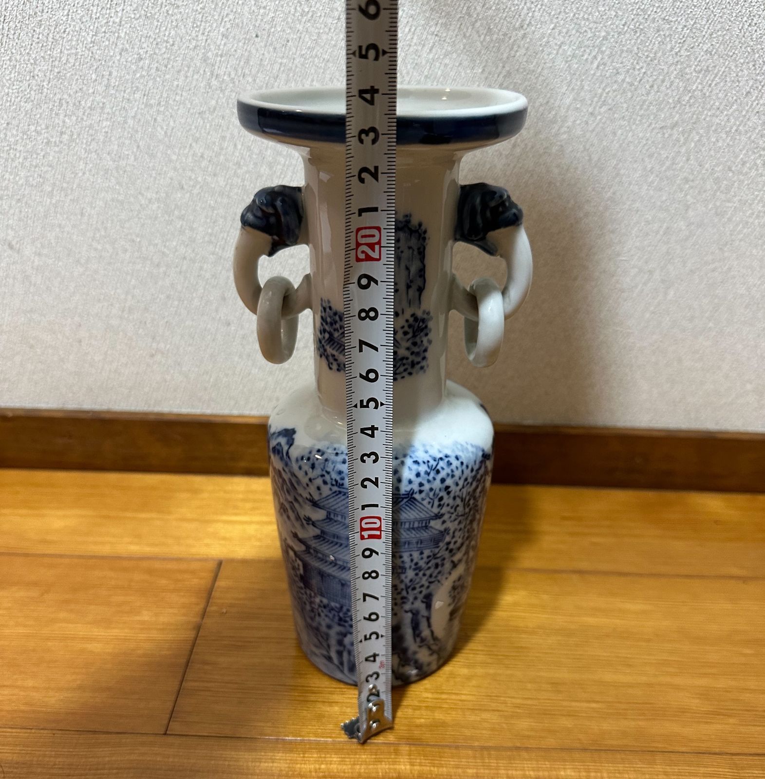 華山製陶 染付山水 環耳花瓶 高さ約20cm 口径約10cm 華山製陶 染付山水 環耳花瓶 高さ約20cm 口径約10cm - メルカリ