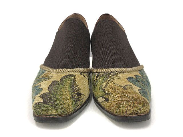 MABATAKI美雨 スクエアトゥ シューズ フラワーヒール 鞘 37.5 ブラウン  