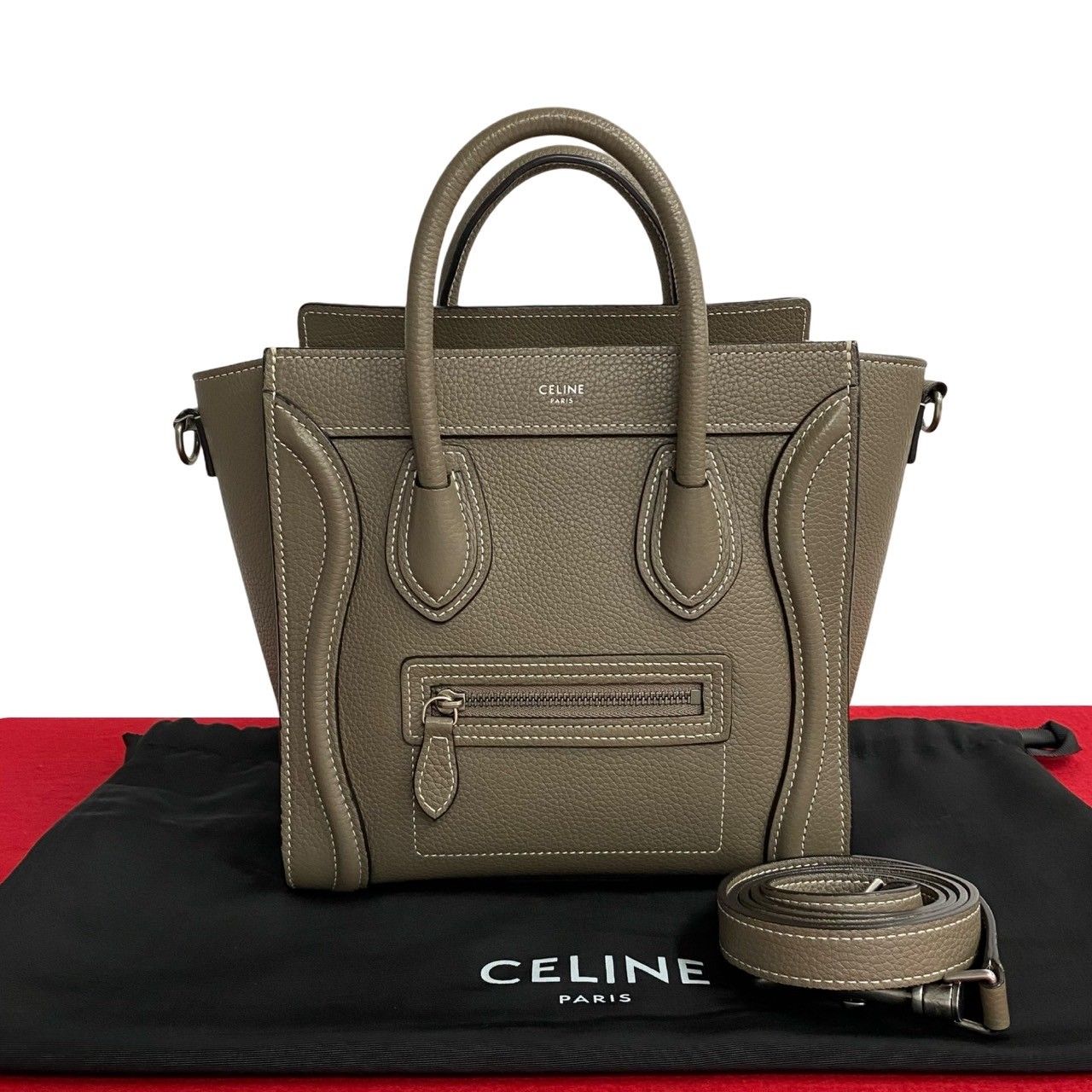 ほぼ未使用 CELINE セリーヌ ラゲージ ナノ ショッパー ドラムドカーフ 