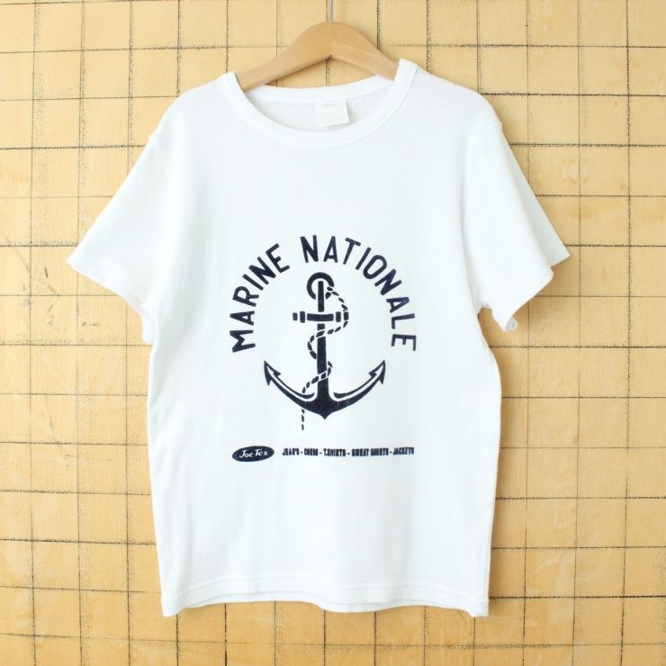 70s 80s EURO Joe Tex キッズ Tシャツ イカリマーク フロッキープリント 半袖 ホワイト 120cm相当 キッズサイズ 子供服 ヨーロッパ古着　060723ss14