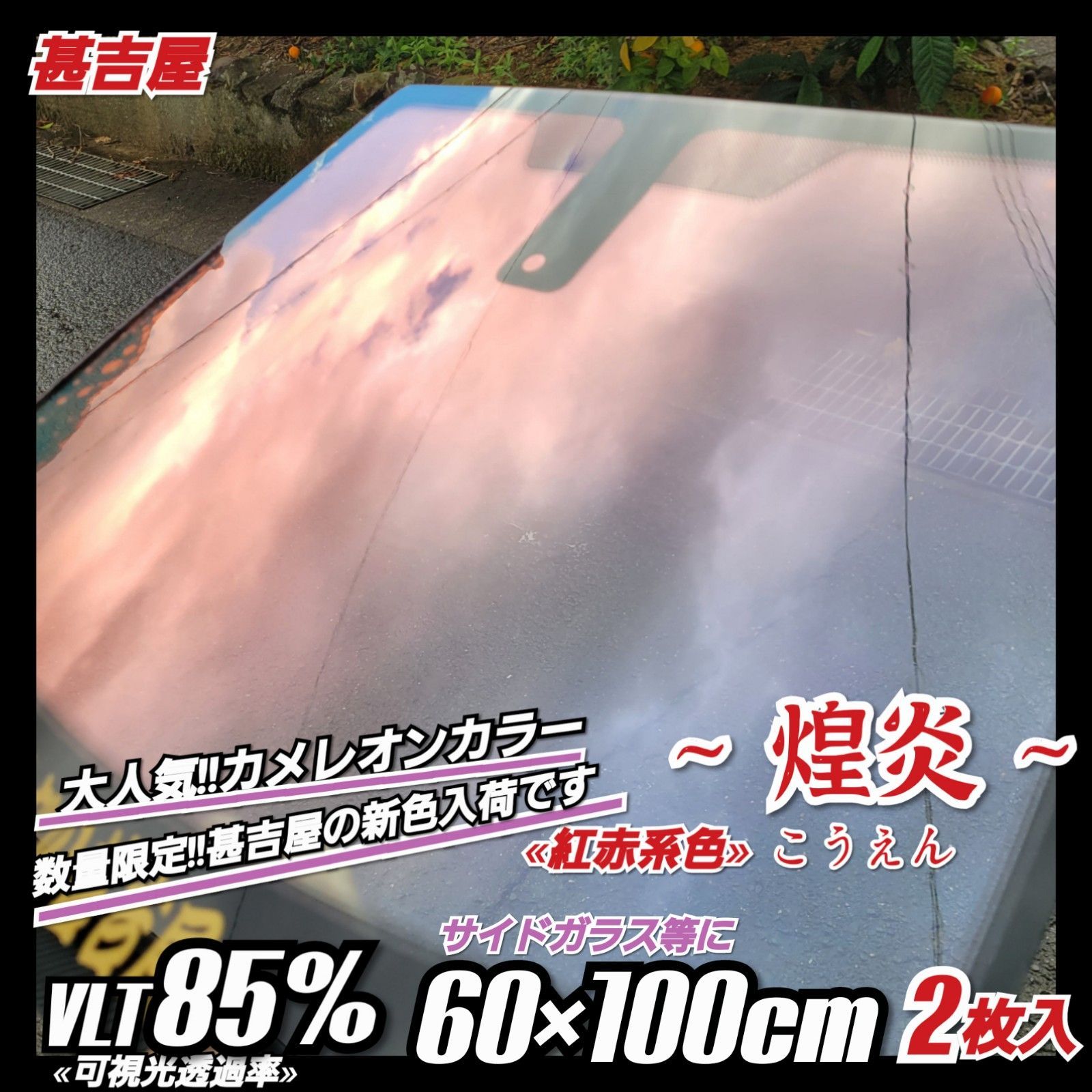 新品》炎群ほむら/カメレオンティント/赤系色/縦60×横100㎝ 2枚入