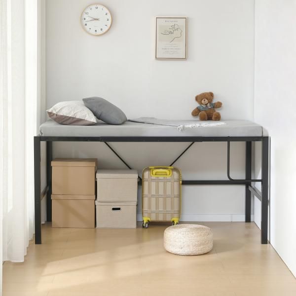 ロフトベッド パイプベッド シングルベッド 長さ195×幅100cm×高さ90.5cm ロータイプ 収納 北欧風 大人 一人暮らし スチール 耐震 ベッド 高さ調整