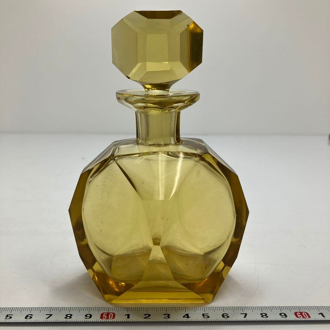 アンティーク　フランス製　ハンドカット　アンバーデキャンタ　東金6-0212② アンティーク フランス製 ハンドカット アンバーデキャンタ 東金