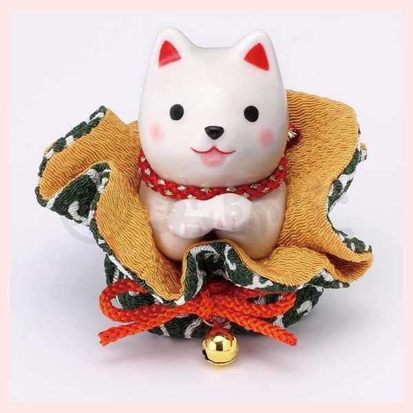 わんこ日和　柴犬おねだり（ふく福巾着・白柴）　9703　※陶器，和，置物，民芸品，工芸品，日本，プレゼント，レトロモダン，かわいい，可愛い，オブジェ，個性的，こだわり，ギフト，