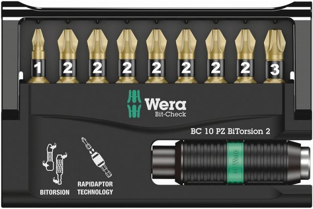 Wera1|4 ビットチェック バイトーションビットセットBit-Check 10 PZ BiTorsion2 347153