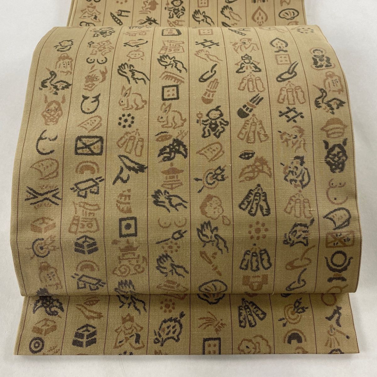 初 売り 開き名古屋帯 美品 秀品 絵心経 人物 動物 灰茶 正絹 【中古】 帯 - LITTLEHEROESDENTISTRY