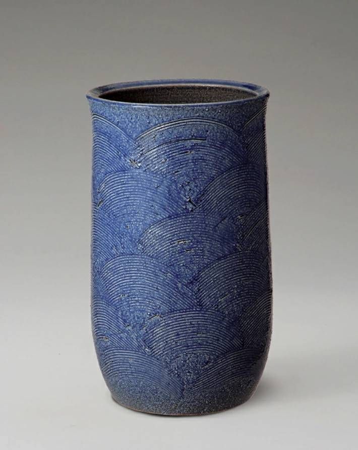 信楽焼 傘立て 青ビードロ唐草彫 高さ５１cm 信楽焼 傘立て 青ビードロ唐草彫 高さ51cm 信楽焼 傘立て 青ビードロ