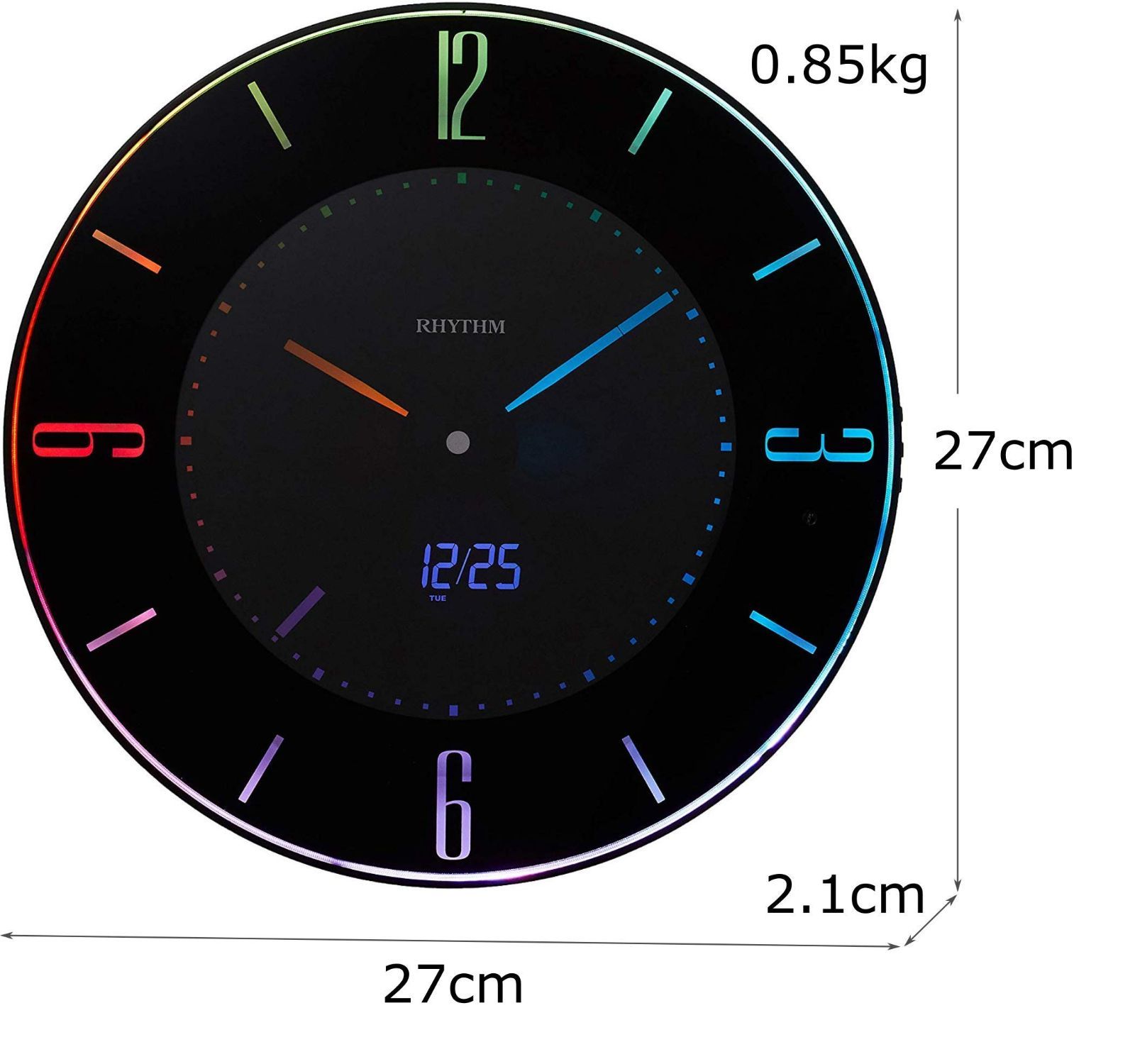 在庫処分】置き時計 電波時計 365色 LED 掛け時計 推し色 変更機能付き 黒 イロリア リズム(RHYTHM) (Iroria)  8RZ197SR02 φ27x2.1cm - メルカリ