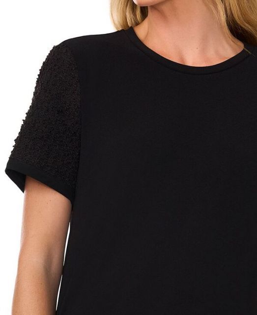 売れ筋商品|||セセ カットソー トップス レディース Women's Mixed-Media Tweed-Sleeve Top Rich Black Studded Karolina Bodysuit | GUESS