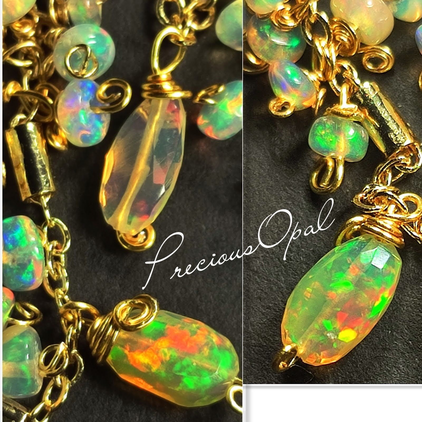 14kgf フランス製 最高品質AAA 全て遊色プレシャスオパール ネックレス