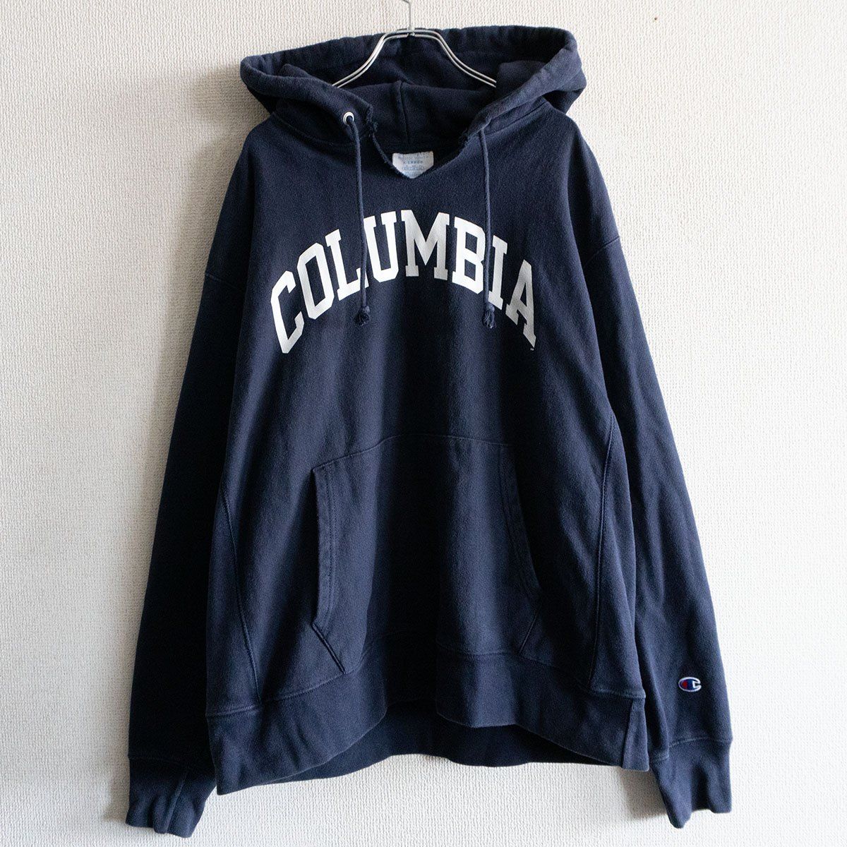 90s USA製 リバースウィーブパーカー ノートルダム ネイビー 刺繍タグ