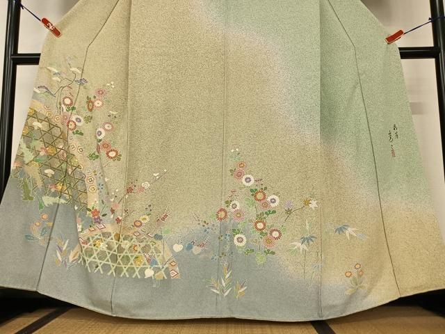 平和屋着物○京友禅の第一人者 松井青々 訪問着 花籬文 暈し染め 金彩  