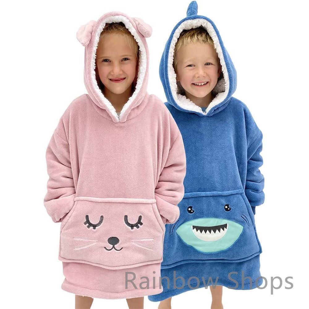 【新品未使用】着る毛布 フード付 子供 パジャマ ルームウェア キッズ 女の子 男の子 着るブランケット ガウン もこもこ 暖か長袖ポケット付き 可愛い 動物柄 ロングパーカー 部屋着 寝間着防寒