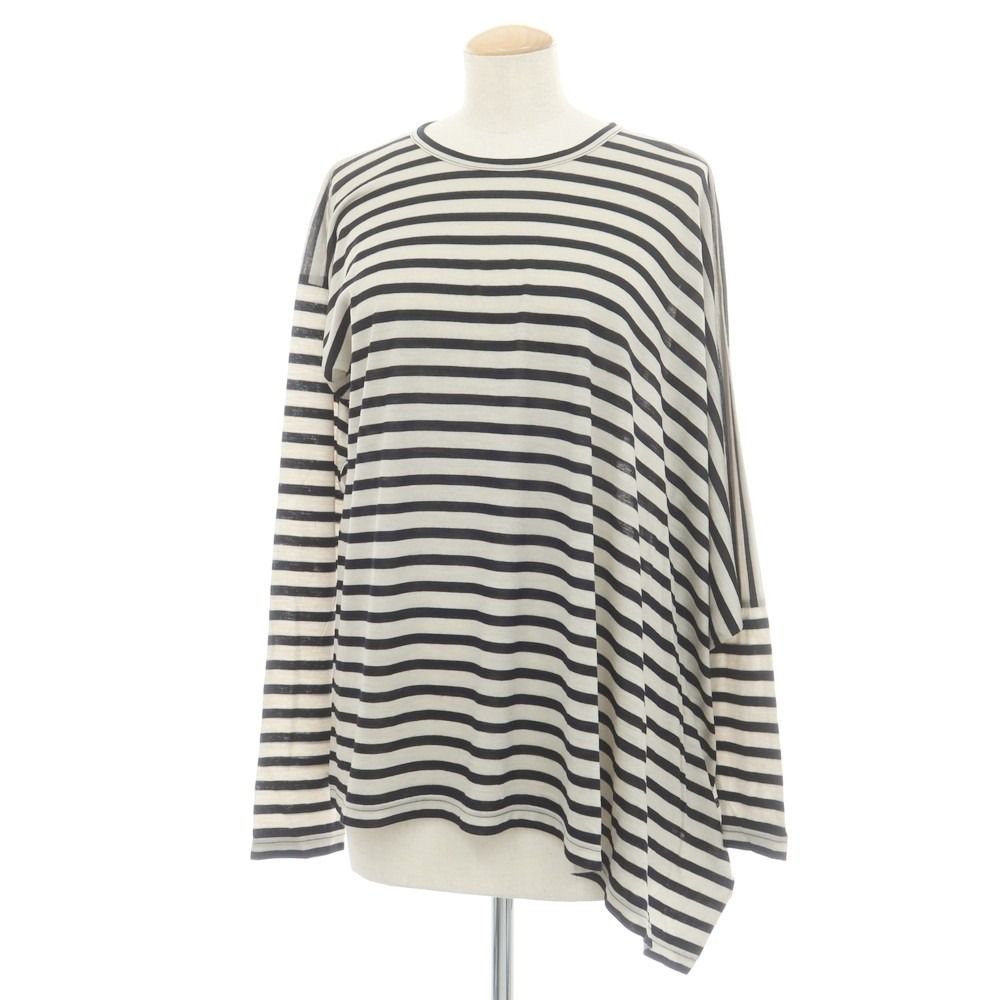 ジュンヤワタナベ JUNYA WATANABE 2025年秋冬 ウール ボーダー ニットカットソー ブラックxグレージュ サイズM レディース