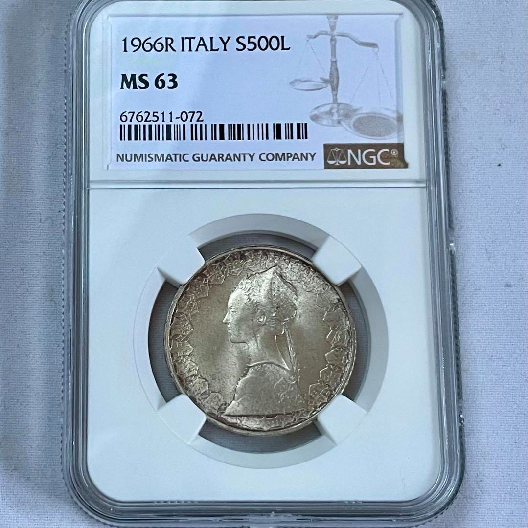 ルネッサンス様式の貴婦人 銀貨 イタリア 1966 500リラ NGC MS63