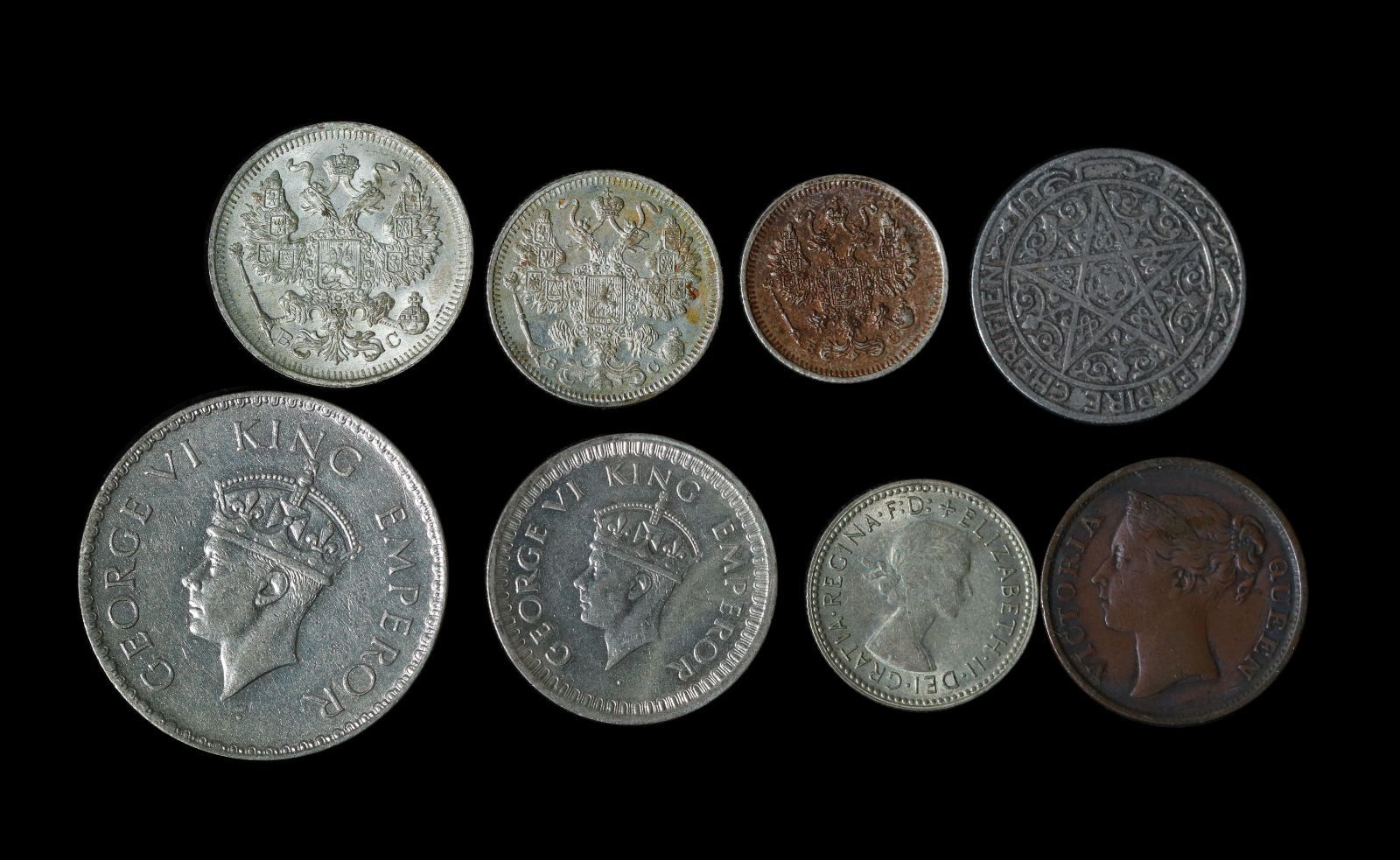 良い Lot of World Coins 世界のコイン 銀貨 銅貨 白銅貨 8枚組