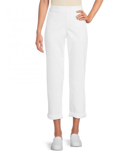 【送料無料】 ウエストバウンド レディース カジュアルパンツ ボトムス Petite Size the HIGH RISE fit Crop Pull-On Pants White