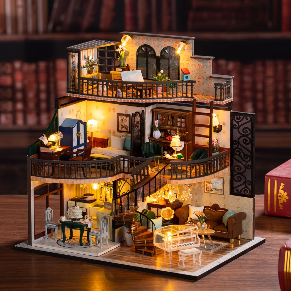 CUTEBEE DIY ドールハウス ミニチュア キット DIY ドールハウスキット プラス 防塵&音ムーブメント 1:24スケール クリエイティブな部屋 バレンタインデー CUTEBEE Dollhouse Miniature with Furniture, DIY Wooden Dollhouse Kit Plus  Dust Proof and Music Movement, 1:24 Scale Creative Room Idea(Elegant Villas)