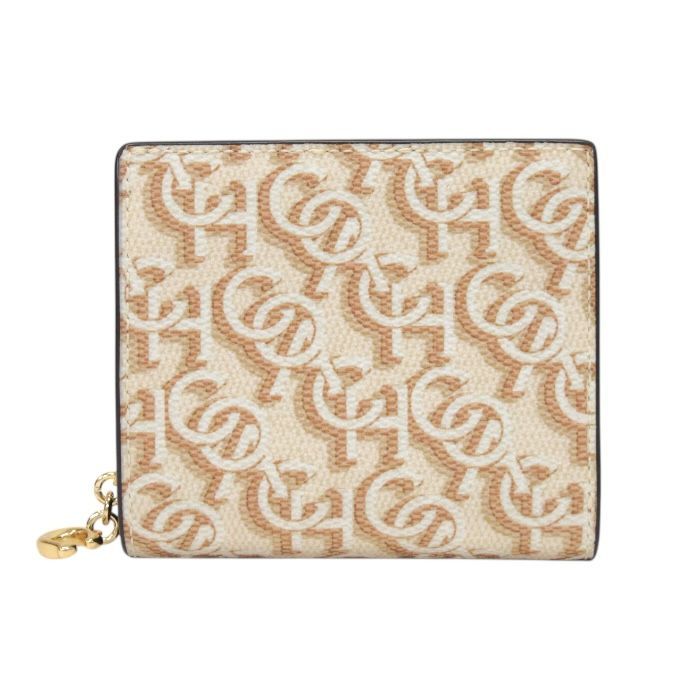 コーチ COACH スナップ ウォレット シグネチャー モノグラム プリント PVC | スムース レザー CF522 ラウンドファスナー ロングウォレット ミニウォレット Cチャーム チョーク | ベージュ mbm21008