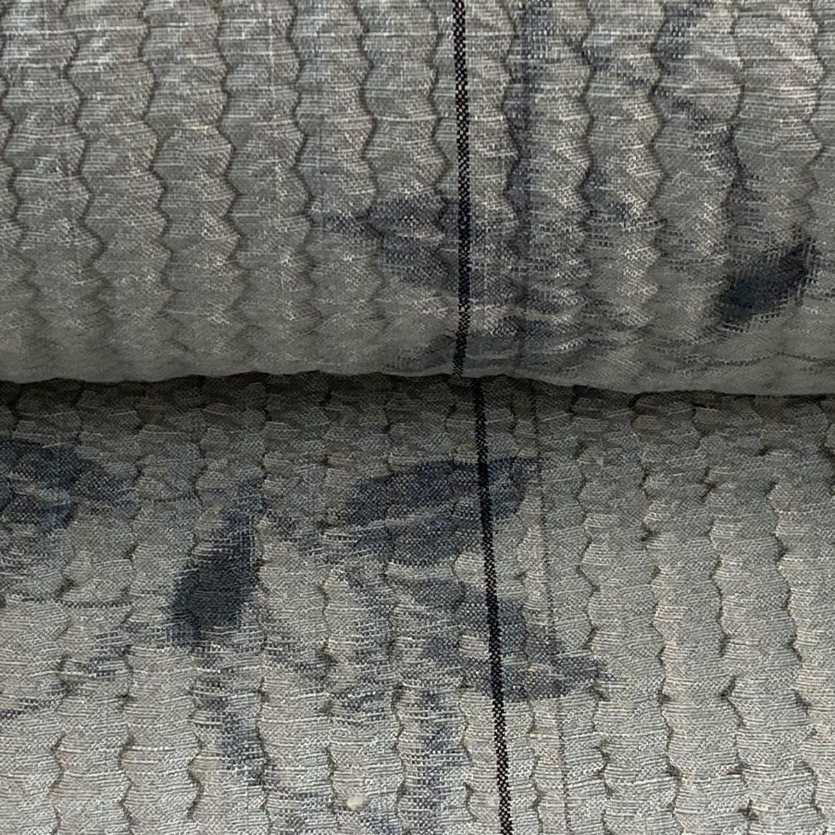 霞むような 反物 秀品 小紋 紬地 草花 縞 灰色 正絹