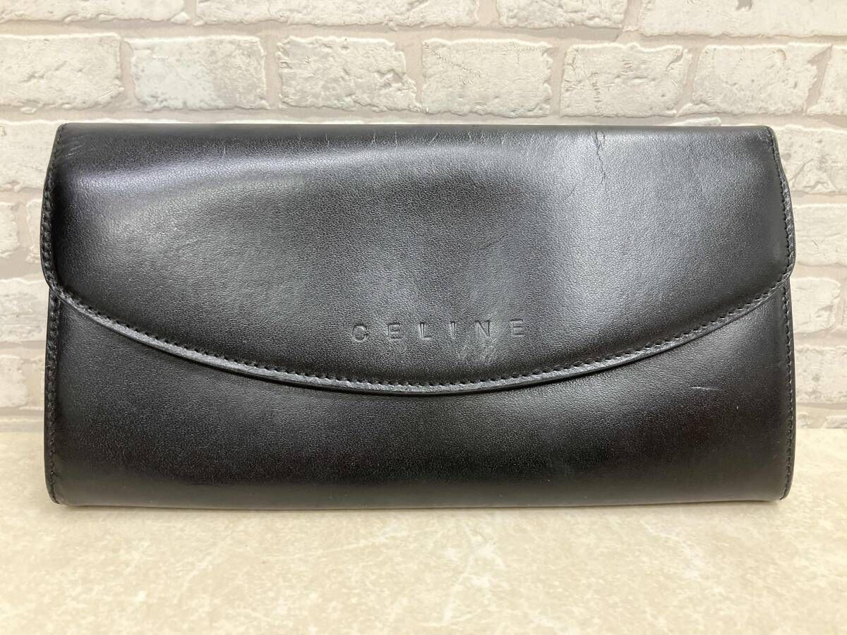 鑑定書付 CELINE セリーヌ マカダム柄長財布 レザー財布 ブラック 札入れ 小銭入れ カードケース