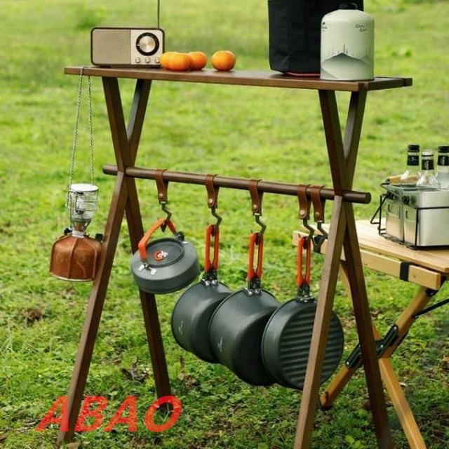 キャンプラック 木製 アウトドア ウッドハンギング フックあり 収納袋