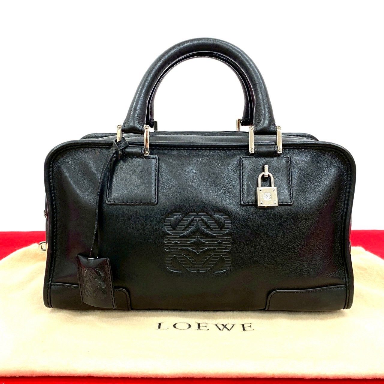 極 美品 保存袋 カデナ 鍵付き LOEWE ロエベ アマソナ 28 レザー