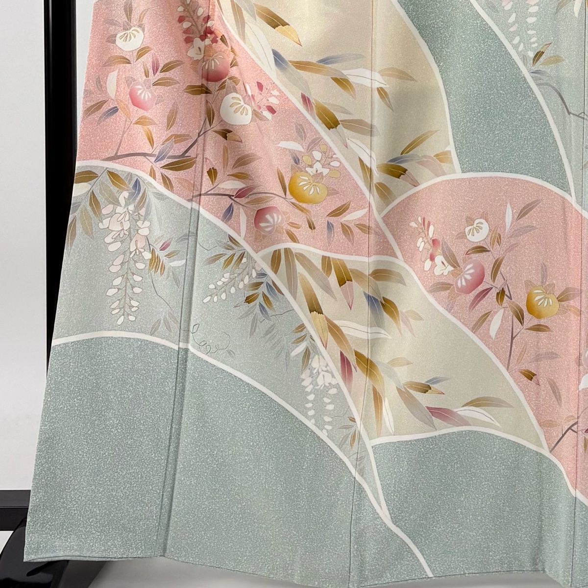 訪問着 身丈166cm 裄丈67cm M 袷 橘花 藤 金彩 薄緑 正絹 秀品