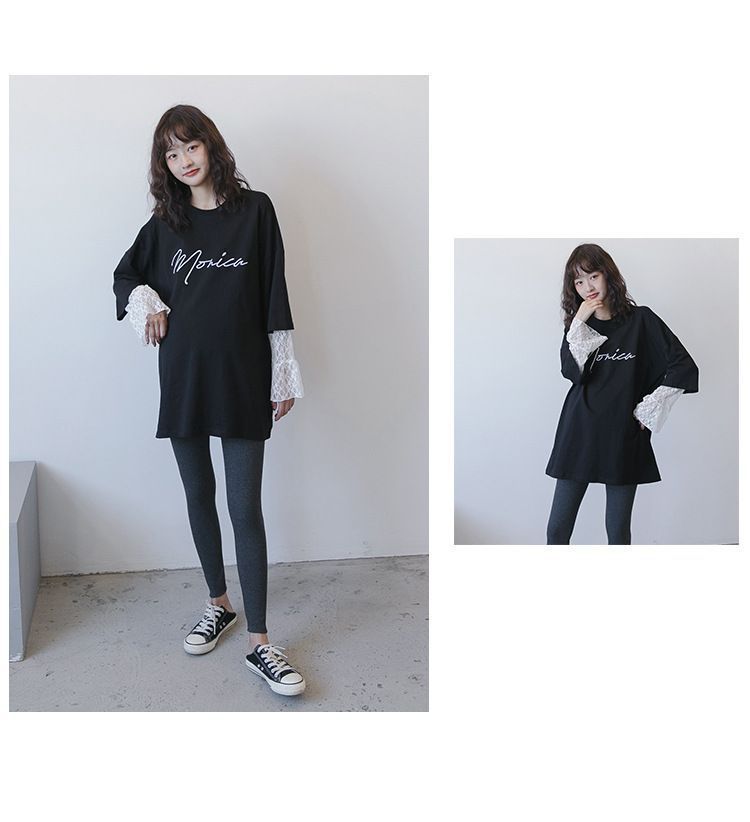 Tシャツ レディース カットソー レース袖 重ね着風 レイヤード風