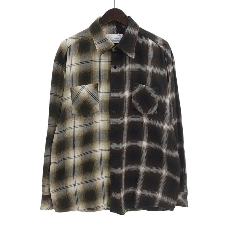 ラフ|Rafu DOCKING SHIRT ドッキング チェック 長袖 シャツ ブラウン サイズ メンズL
