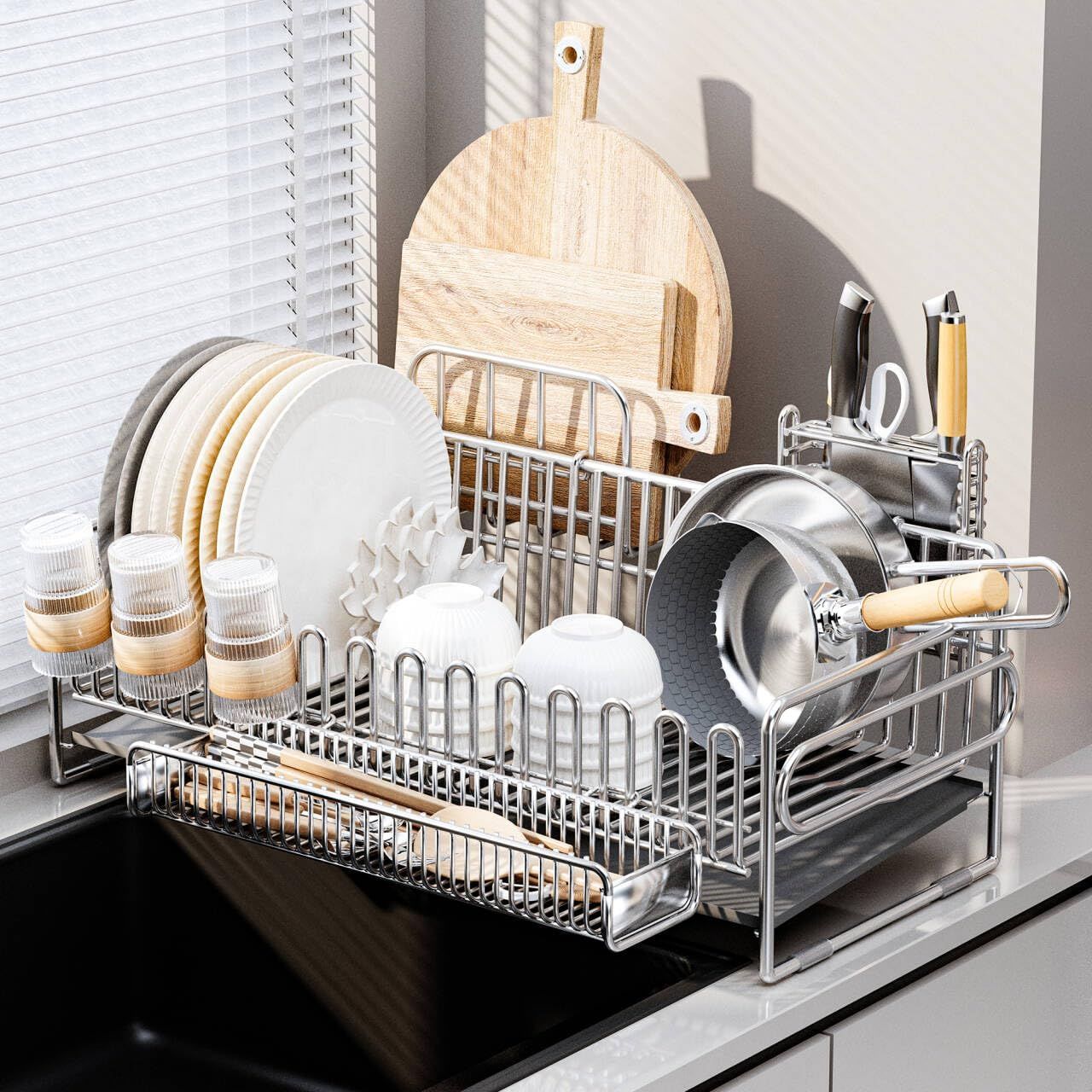 特価商品】ADBIU ステンレス製 水切りラック スリム 大容量 食器