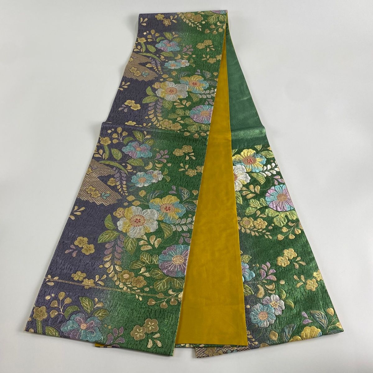 【美品】 正絹袋帯 金×深緑 竹文様 モダン上品 袋帯 美品 秀品 草花 金銀糸 箔 緑 六通 正絹 【中古】 - メルカリ