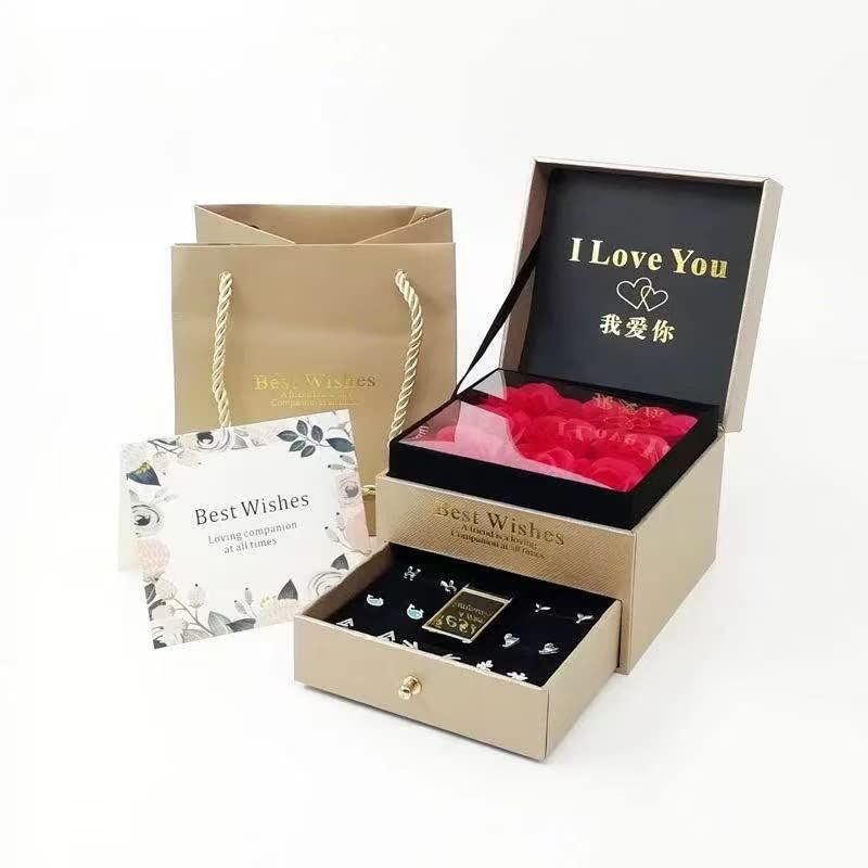 (pont du monde) 薔薇のジュエリーボックス ROSE ソープフラワー プリザーブドフラワー 枯れない (9本 金)