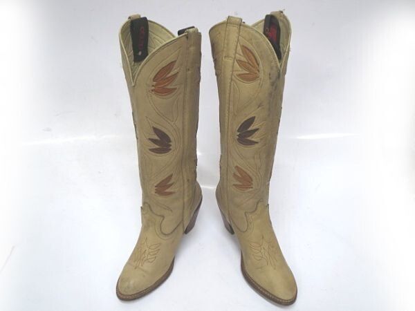 80 s-90 s ビンテージ Dingoディンゴ グッドイヤー製法 ハンドメイドオールレザー ウエスタンペコスブーツ 6 23.0 ベージュ 2 U