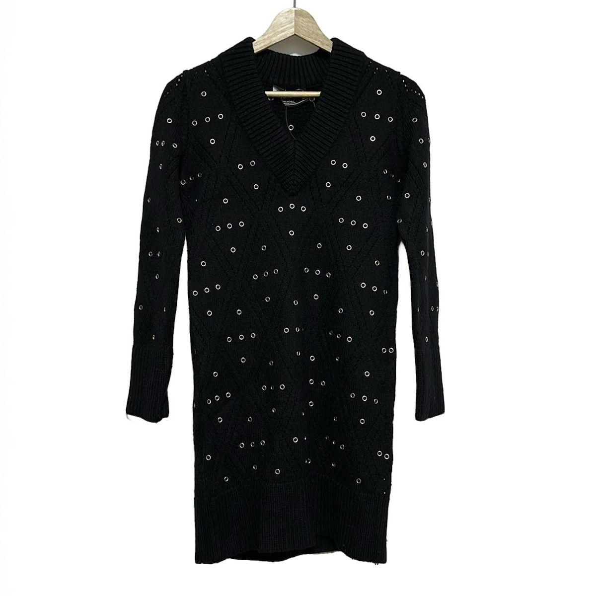 PRINGLE1815 プリングル ワンピース サイズM レディース - 黒 Vネック|長袖|ひざ丈|ニット